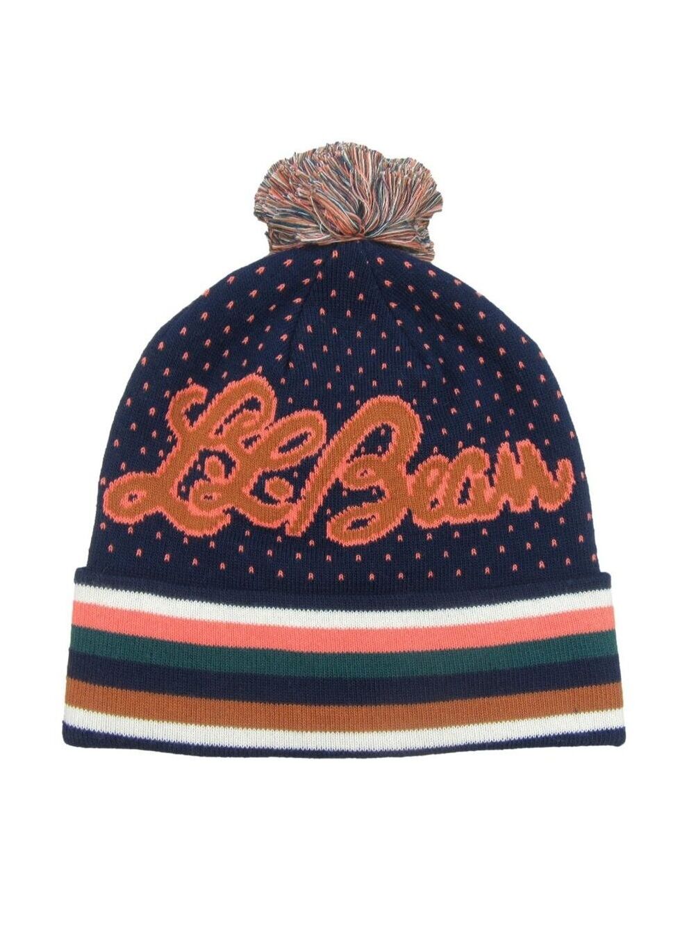 L.L. Bean Pom Beanie Cap Unisex One Size Fit Navy Multi NEW